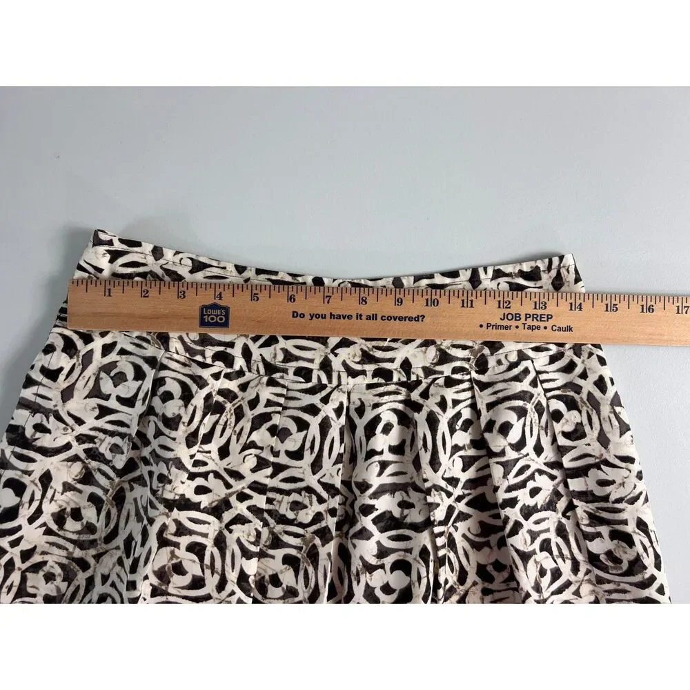 Banana Republic Women's Silk Pleated Skirt Brown Cream Print Size 2
